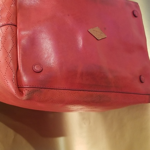 MZ Wallace Red Berlin Diamond Perforated Leather Tote Bag - Picture 7 of 16
